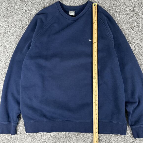 Vtg Nike Sweatshirt Men 2XL Navy Blue Mini Swoosh Essential Crewneck Embroidered - Picture 5 of 8